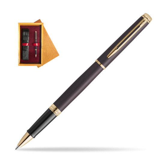 Waterman Hémisphère Lava Black Metallic GT RollerPenna a Sfera in single wooden box Honey Single Maroon