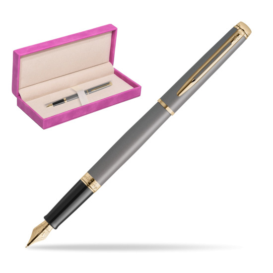 Waterman Hémisphère Stone Grey Metallic GT Penna Stilografica in suede box fuchsia