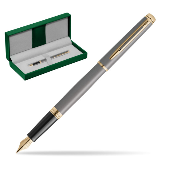 Waterman Hémisphère Stone Grey Metallic GT Penna Stilografica in the green leather box