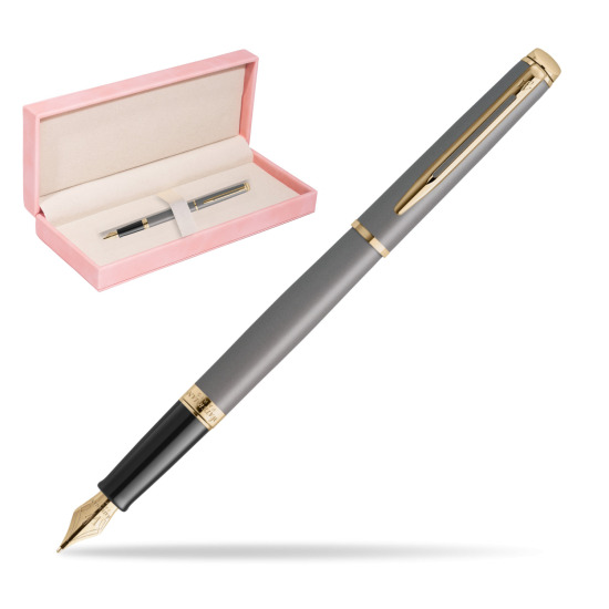 Waterman Hémisphère Stone Grey Metallic GT Penna Stilografica in suede box pink