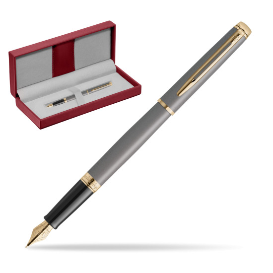 Waterman Hémisphère Stone Grey Metallic GT Penna Stilografica in the red leather box