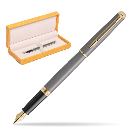 Waterman Hémisphère Stone Grey Metallic GT Penna Stilografica in suede box yellow