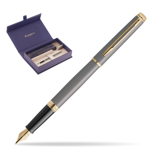 Waterman Hémisphère Stone Grey Metallic GT Penna Stilografica in original Waterman box, slide-out case