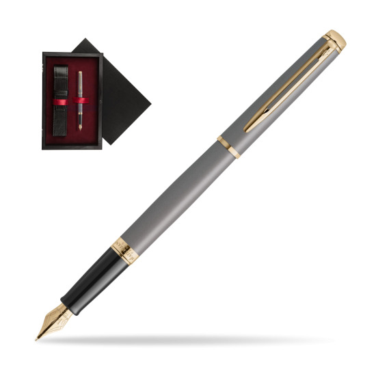 Waterman Hémisphère Stone Grey Metallic GT Penna Stilografica in single wooden box Black Single Maroon