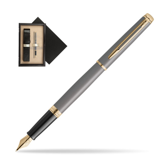 Waterman Hémisphère Stone Grey Metallic GT Penna Stilografica in single wooden box Wenge Single Ecru