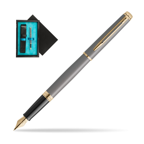 Waterman Hémisphère Stone Grey Metallic GT Penna Stilografica in single wooden box Black Single Turquoise