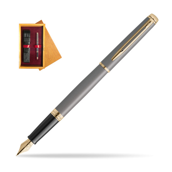 Waterman Hémisphère Stone Grey Metallic GT Penna Stilografica in single wooden box Honey Single Maroon