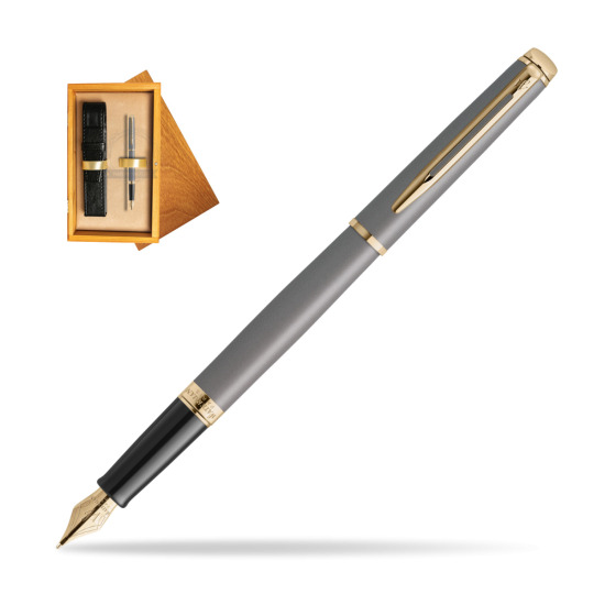 Waterman Hémisphère Stone Grey Metallic GT Penna Stilografica in single wooden box Honey Single Ecru