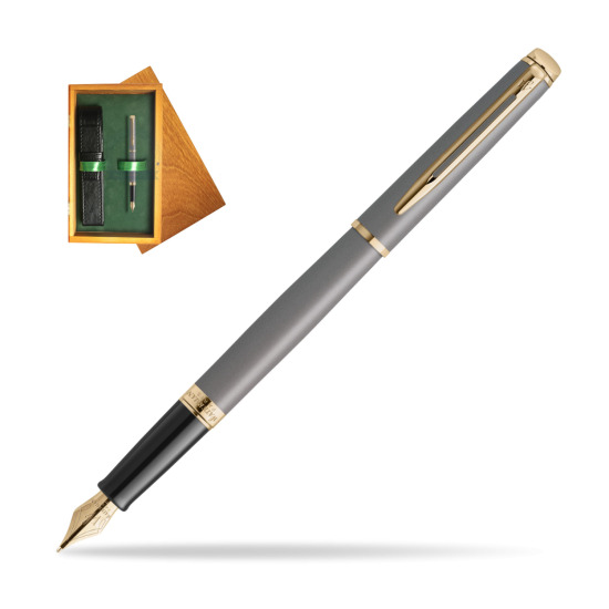 Waterman Hémisphère Stone Grey Metallic GT Penna Stilografica in single wooden box Honey Single Green