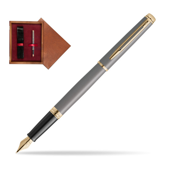 Waterman Hémisphère Stone Grey Metallic GT Penna Stilografica in single wooden box Mahogany Single Maroon