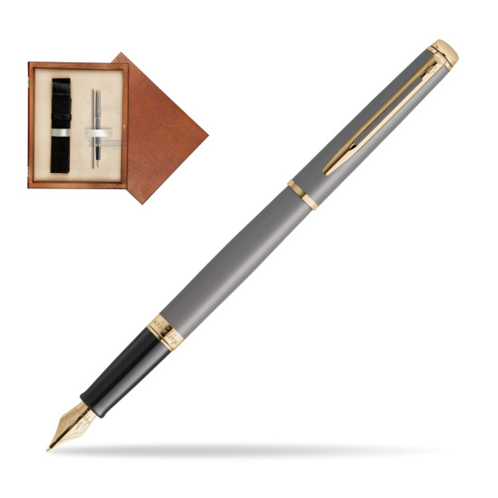 Waterman Hémisphère Stone Grey Metallic GT Penna Stilografica in single wooden box Mahogany Single Ecru