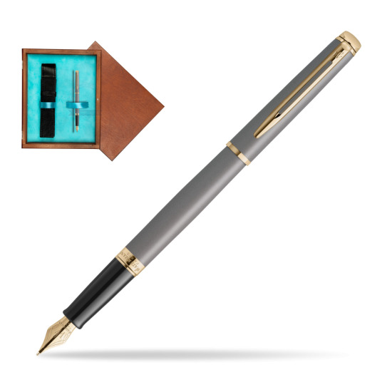 Waterman Hémisphère Stone Grey Metallic GT Penna Stilografica in single wooden box Mahogany Single Turquoise 