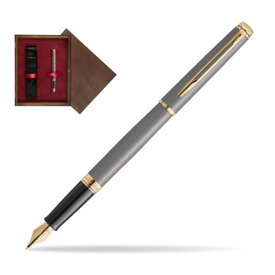 Waterman Hémisphère Stone Grey Metallic GT Penna Stilografica in single wooden box Wenge Single Maroon