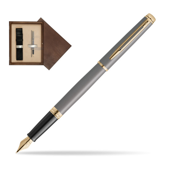 Waterman Hémisphère Stone Grey Metallic GT Penna Stilografica in single wooden box Wenge Single Ecru