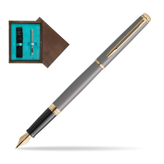 Waterman Hémisphère Stone Grey Metallic GT Penna Stilografica in single wooden box Wenge Single Turquoise 