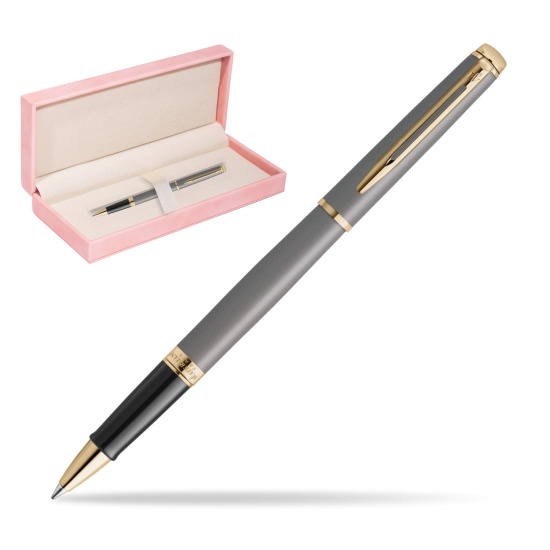 Waterman Hémisphère Stone Grey Metallic GT RollerPenna a Sfera in suede box pink