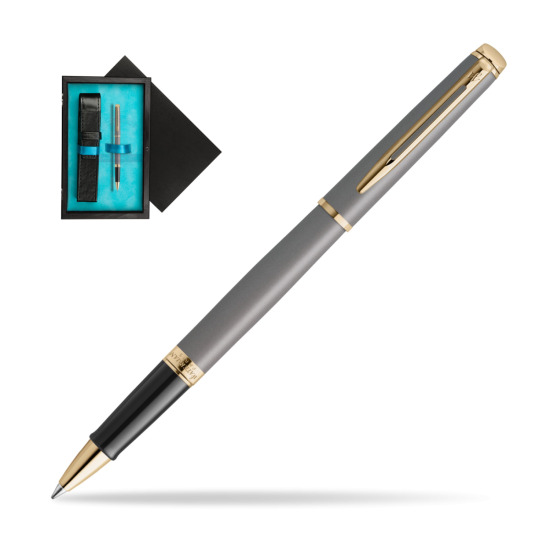 Waterman Hémisphère Stone Grey Metallic GT RollerPenna a Sfera in single wooden box Black Single Turquoise