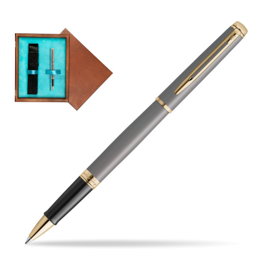 Waterman Hémisphère Stone Grey Metallic GT RollerPenna a Sfera in single wooden box Mahogany Single Turquoise 