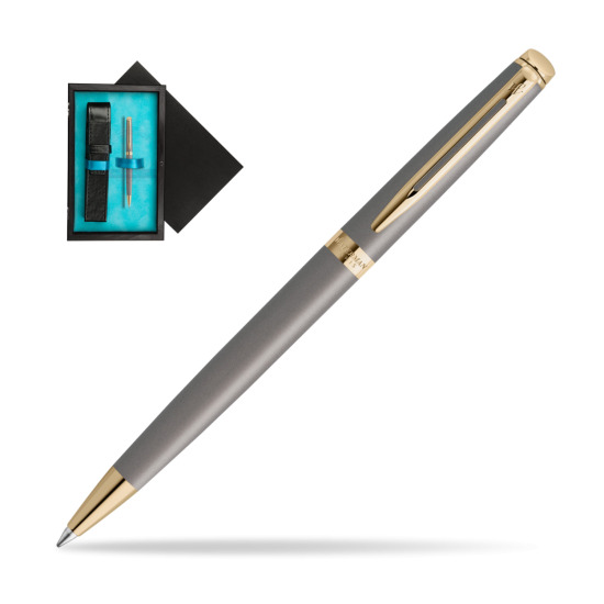 Waterman Hémisphère Stone Grey Metallic GT Penna a Sfera in single wooden box Black Single Turquoise
