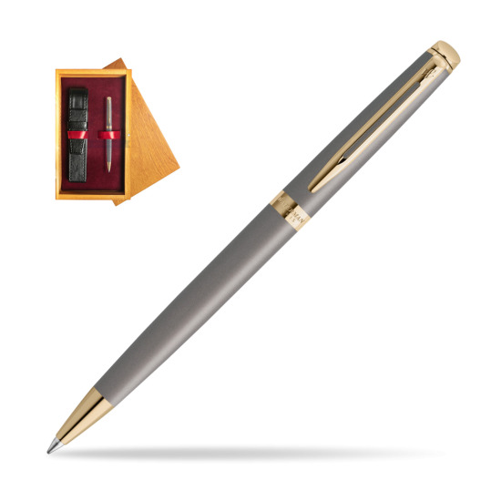 Waterman Hémisphère Stone Grey Metallic GT Penna a Sfera in single wooden box Honey Single Maroon