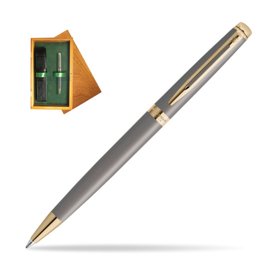Waterman Hémisphère Stone Grey Metallic GT Penna a Sfera in single wooden box Honey Single Green