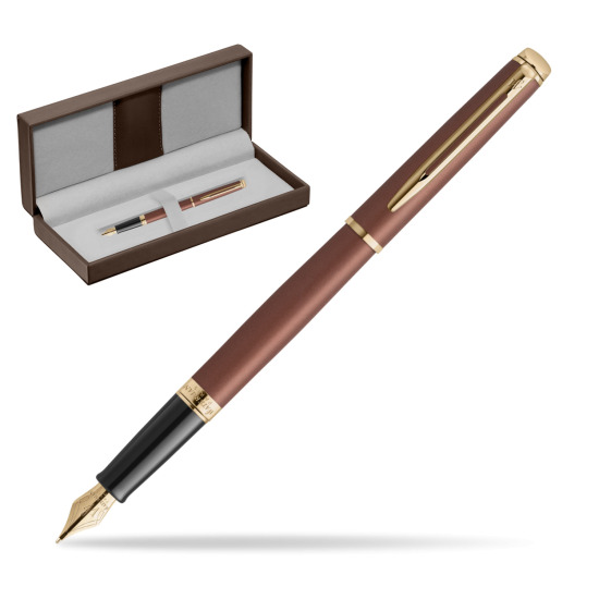 Waterman Hémisphère Copper Red Metallic GT Penna Stilografica in the brown leather box