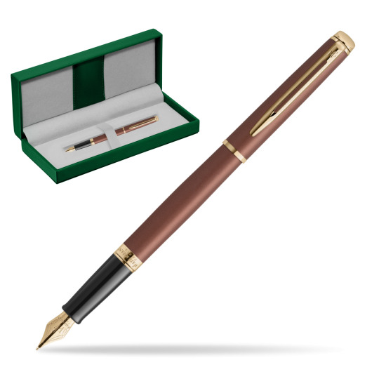 Waterman Hémisphère Copper Red Metallic GT Penna Stilografica in the green leather box