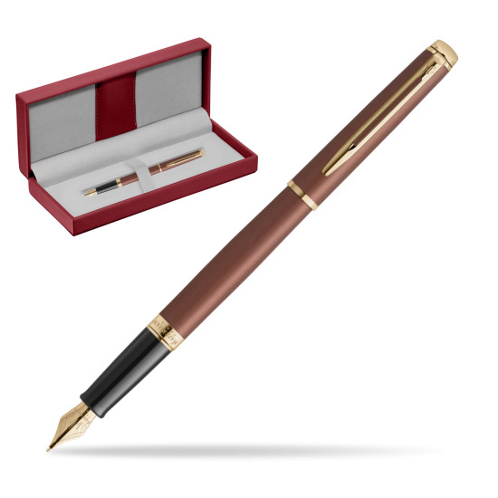 Waterman Hémisphère Copper Red Metallic GT Penna Stilografica in the red leather box