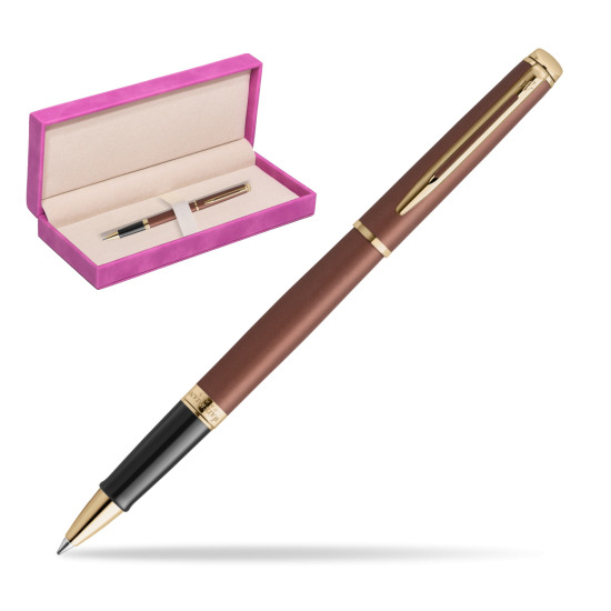 Waterman Hémisphère Copper Red Metallic GT RollerKugelschreiber in suede box fuchsia