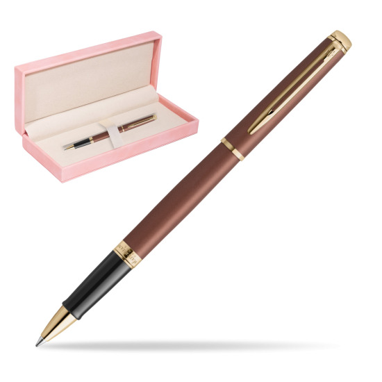 Waterman Hémisphère Copper Red Metallic GT RollerKugelschreiber in suede box pink