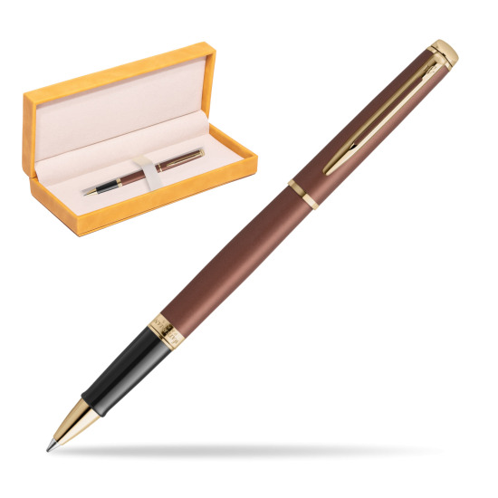 Waterman Hémisphère Copper Red Metallic GT RollerKugelschreiber in suede box yellow