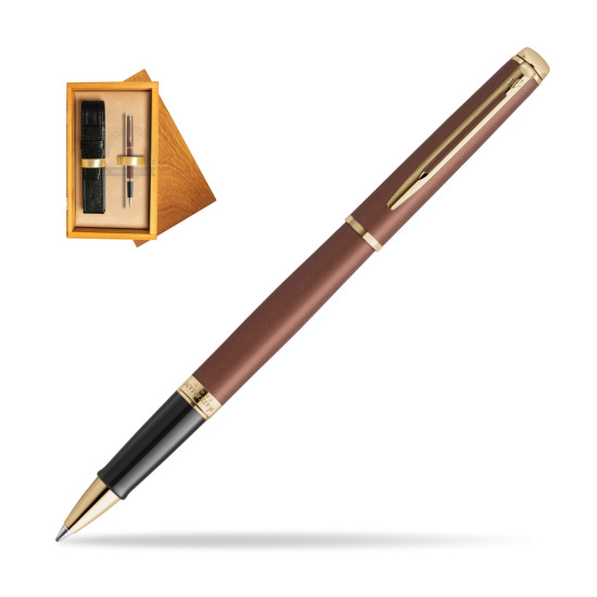 Waterman Hémisphère Copper Red Metallic GT RollerKugelschreiber in single wooden box Honey Single Ecru