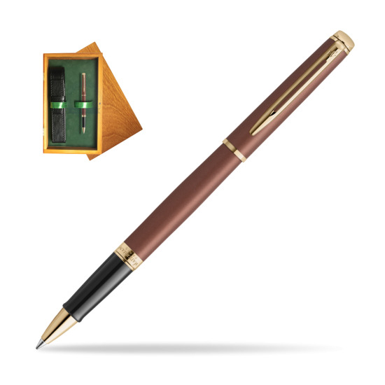 Waterman Hémisphère Copper Red Metallic GT RollerKugelschreiber in single wooden box Honey Single Green