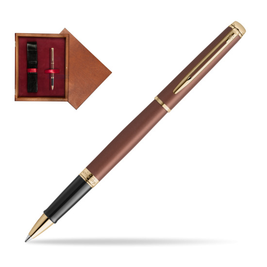 Waterman Hémisphère Copper Red Metallic GT RollerKugelschreiber in single wooden box Mahogany Single Maroon
