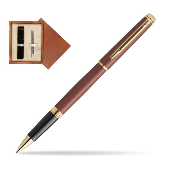 Waterman Hémisphère Copper Red Metallic GT RollerKugelschreiber in single wooden box Mahogany Single Ecru