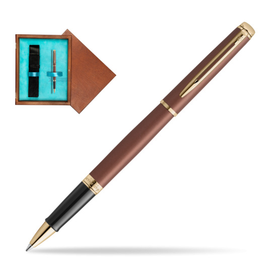 Waterman Hémisphère Copper Red Metallic GT RollerKugelschreiber in single wooden box Mahogany Single Turquoise 