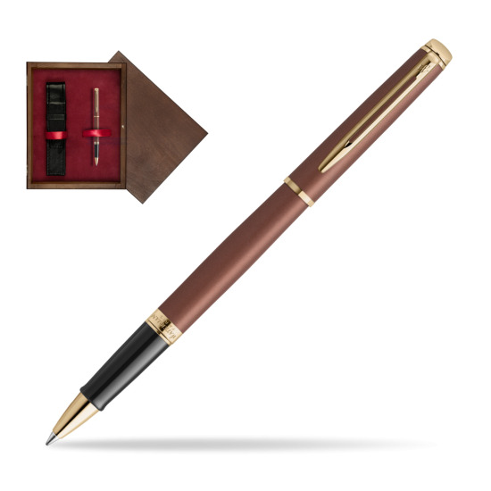 Waterman Hémisphère Copper Red Metallic GT RollerKugelschreiber in single wooden box Wenge Single Maroon