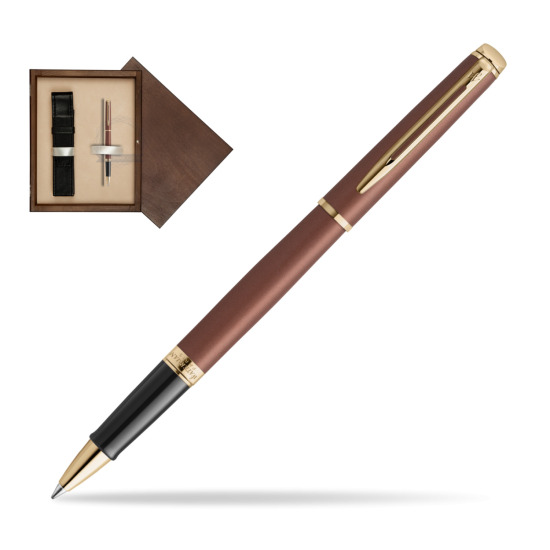 Waterman Hémisphère Copper Red Metallic GT RollerKugelschreiber in single wooden box Wenge Single Ecru
