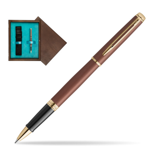 Waterman Hémisphère Copper Red Metallic GT RollerKugelschreiber in single wooden box Wenge Single Turquoise 