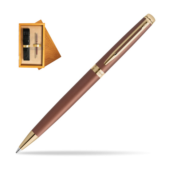 Waterman Hémisphère Copper Red Metallic GT Penna a Sfera in single wooden box Honey Single Ecru