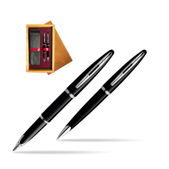 Waterman Carène Black Sea ST Penna Stilografica + Waterman Carène Black Sea ST Penna a Sfera in double wooden box Honey Double Maroon