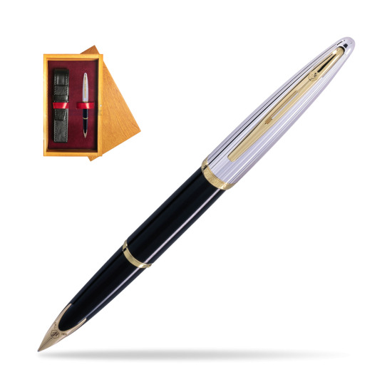 Waterman Carène Deluxe Black GT Fountain pen in single wooden box Honey Single Maroon