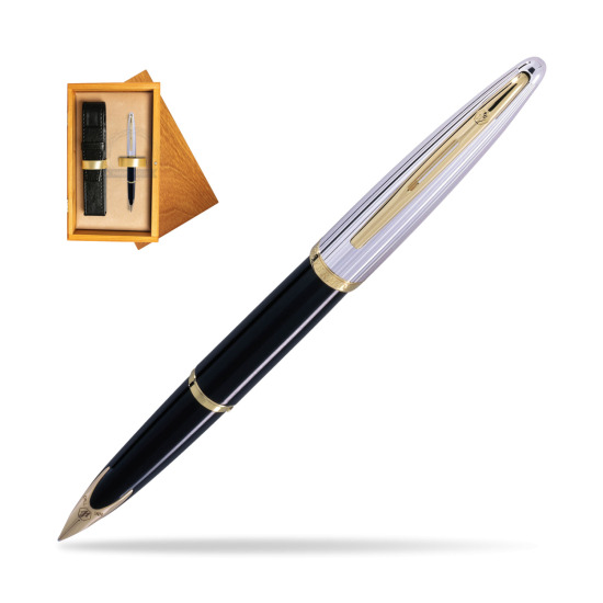 Waterman Carène Deluxe Black GT Fountain pen in single wooden box Honey Single Ecru