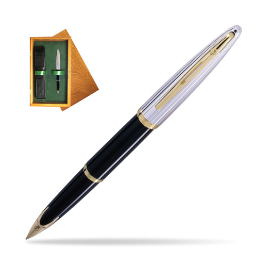 Waterman Carène Deluxe Black GT Fountain pen in single wooden box Honey Single Green