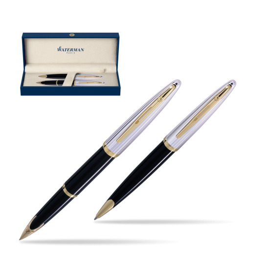 Waterman Carène Deluxe Black GT Penna Stilografica + Waterman Carène Deluxe Black GT Penna a Sfera