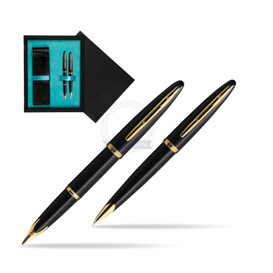 Waterman Carène Black Sea GT Fountain pen + Waterman Carène Black Sea GT Ballpoint Pen in double wooden box Black Double Turquoise