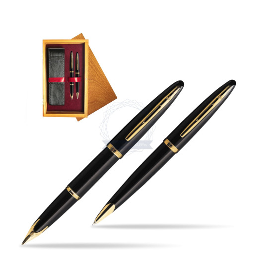Waterman Carène Black Sea GT Fountain pen + Waterman Carène Black Sea GT Ballpoint Pen in double wooden box Honey Double Maroon