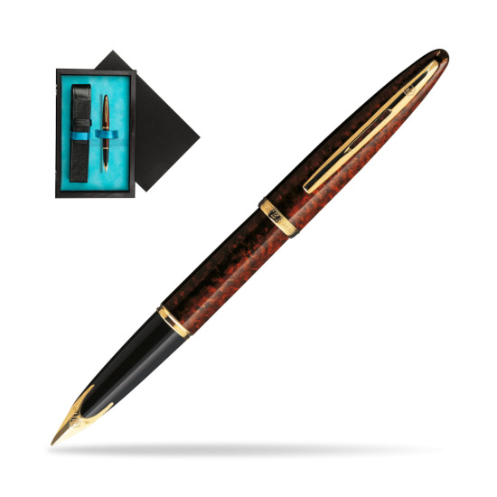 Waterman Carène Marine Amber GT Fountain pen in single wooden box Black Single Turquoise