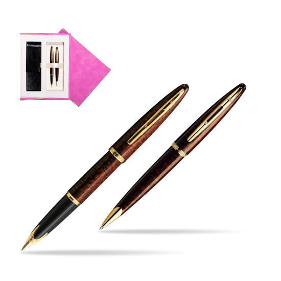 Waterman Carène Marine Amber GT Penna Stilografica + Waterman Carène Marine Amber GT Penna a Sfera in suede box fuchsia