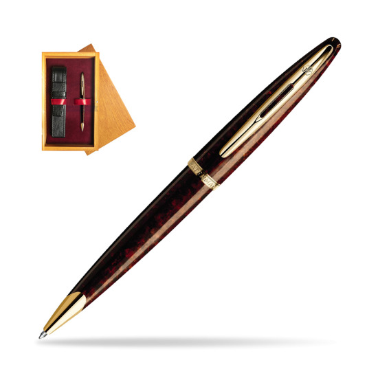 Waterman Carène Marine Amber GT Ballpoint pen in single wooden box Honey Single Maroon